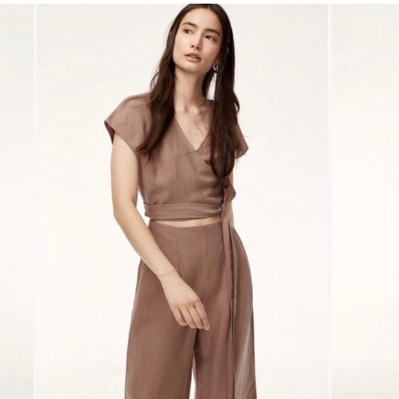 Aritzia Wilfred Brax Linen Wrap Jumpsuit - Nutmeg color - Picture 2 of 8